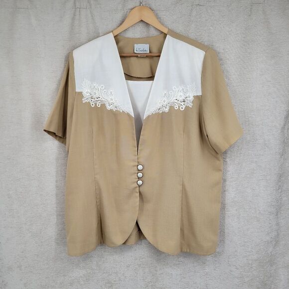 Via Sant Andrea Vintage Tan and White Two Piece Outfit Matching Skirt Set Suit - Picture 6 of 14